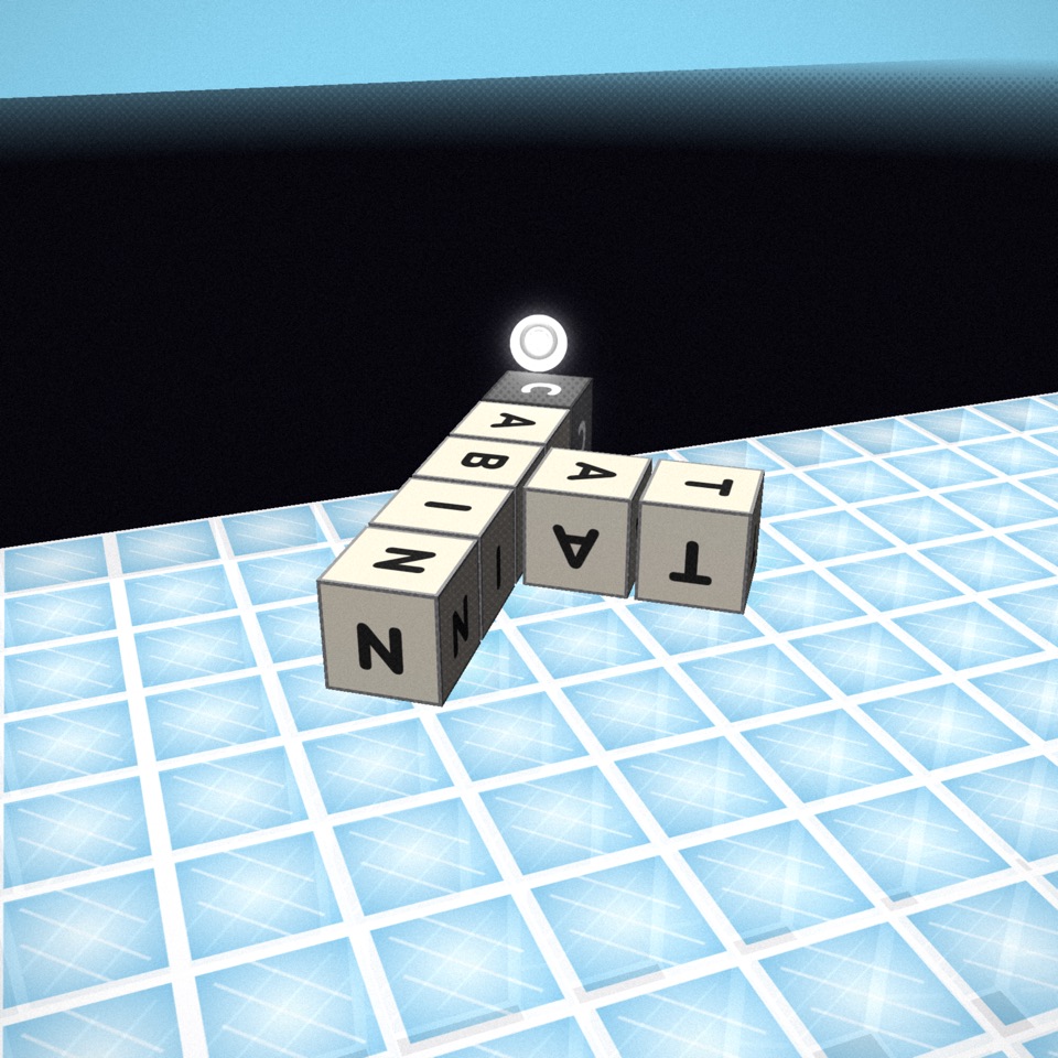 A word structure crossing a road made of pale blue ice tiles