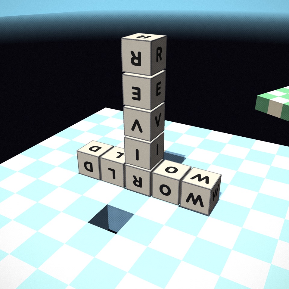 The word RIVER standing upright out of the word WORLD on a pale blue spinning platform